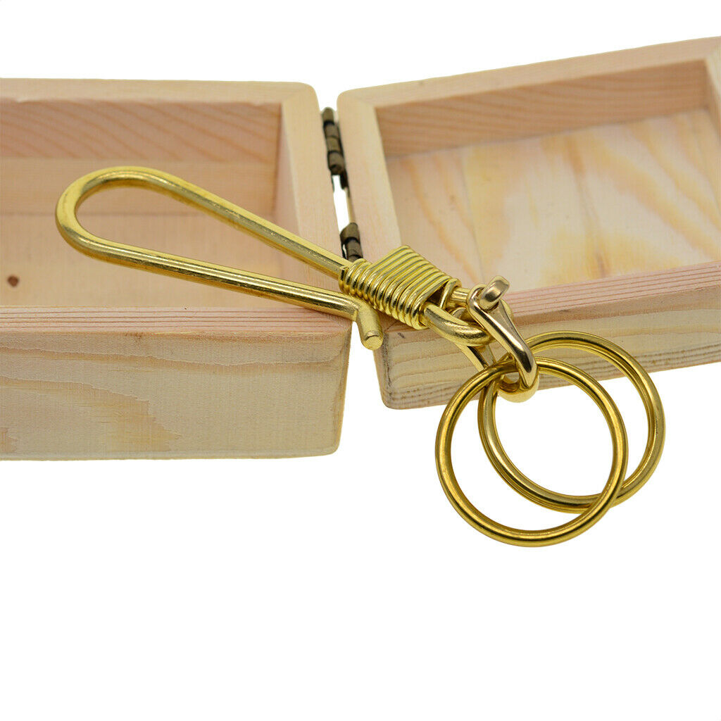 Hook Keychain Brass Loop Key Chain with 2 Split Ring Pocket Bag Home Keyfob