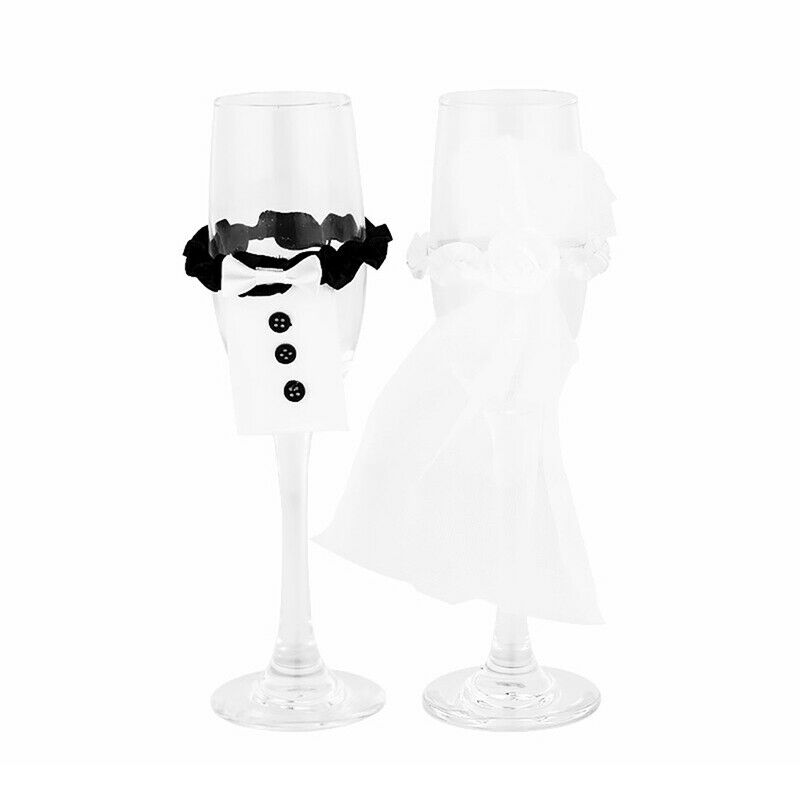 1 pair Wedding Table Decoration Wine Glass Cup Cover Bride Groom Costume .l8