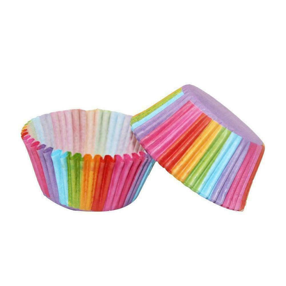 100x Colorful Rainbow Paper Cake Cupcake Liners Baking Decor Muffin Case