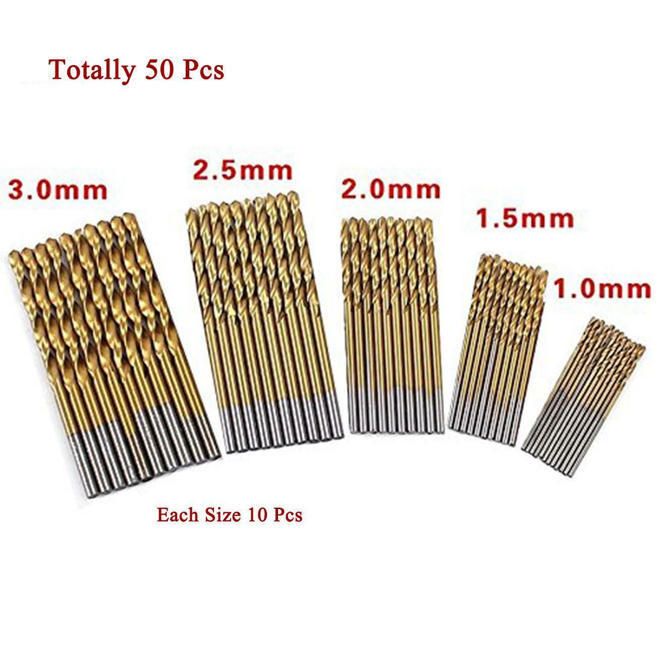 50 PCS Titanium Coated HSS High Speed Steel Drill Bit Set Tool 1/1.5/2/2.5/3mm