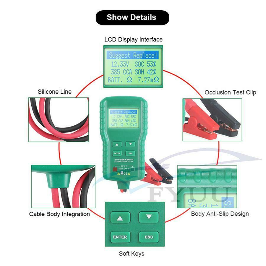 12V Car Battery Tester 100~ 1700CCA Battery Lead Acid Battery Cranking Charging