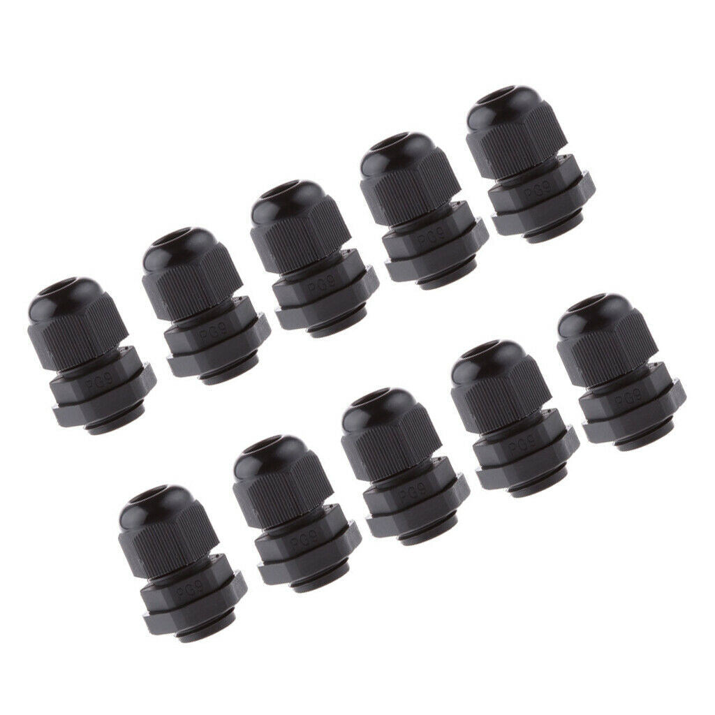 10PCS PG9 Black Plastic IP68 Waterproof Cable Gland Connector 4-8mm