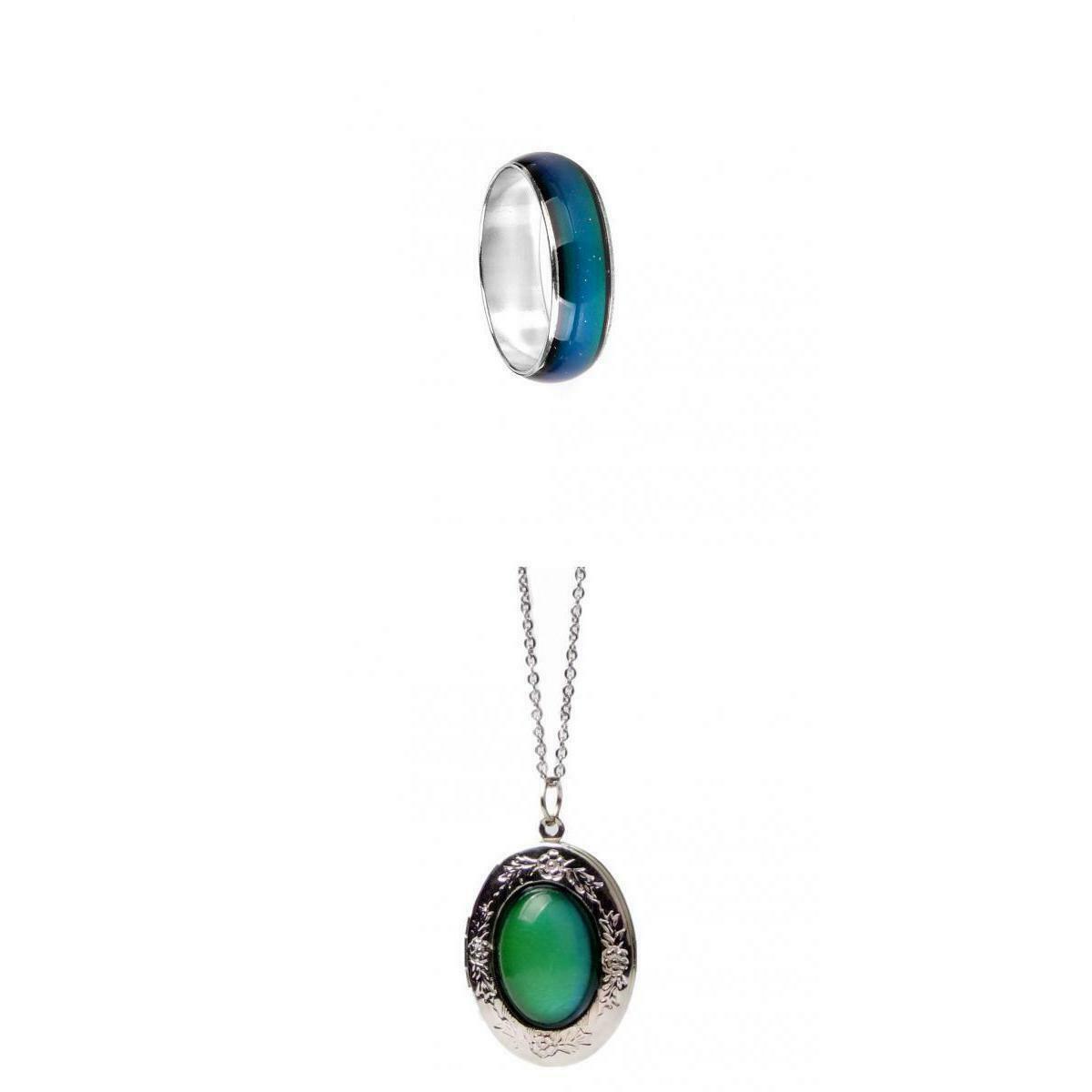 2 x Color Changing Mood Oval Necklace & US Size 5 Ring Jewelry Gifts