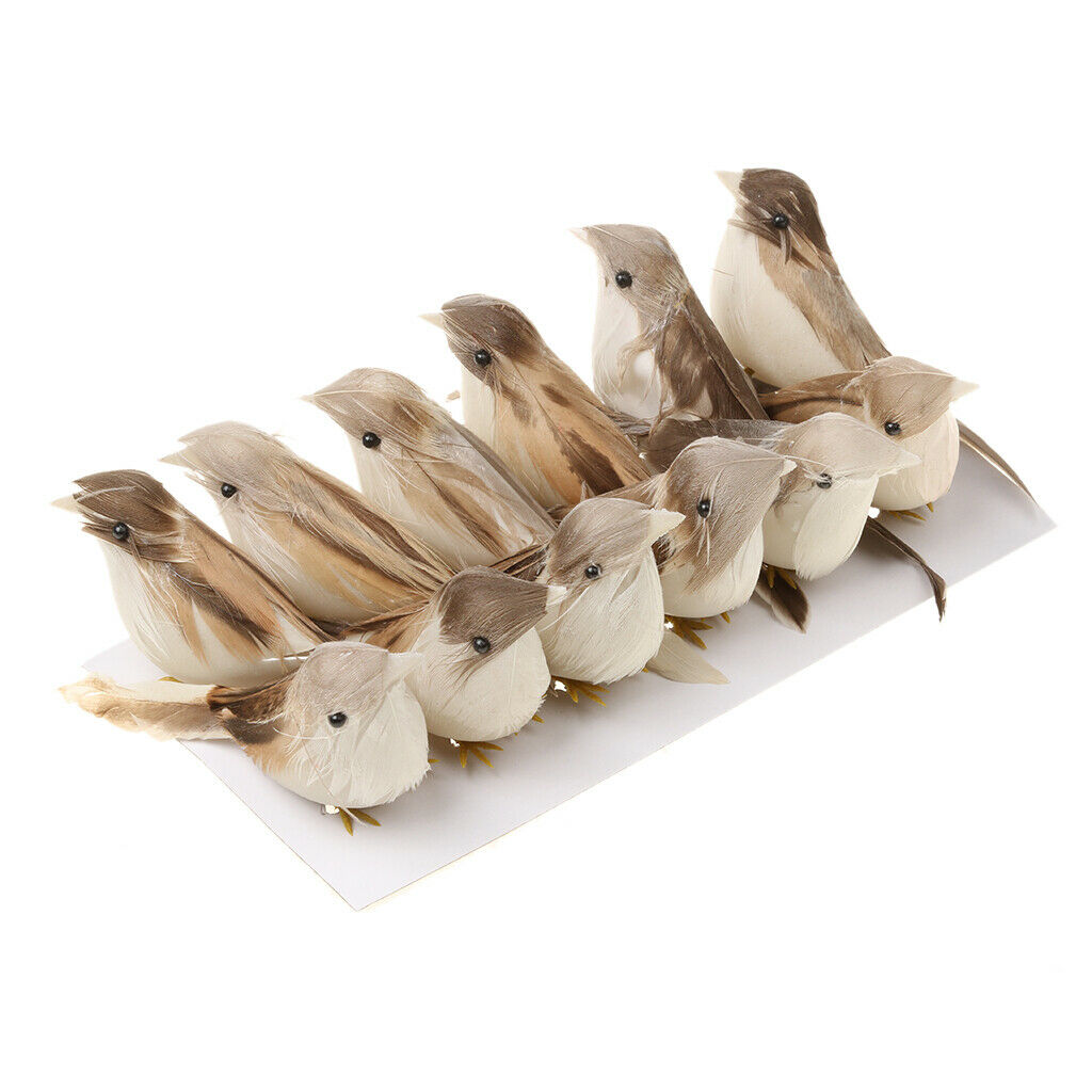 12x Artificial Feathered Birds Decorative Woodland Birds Ornaments