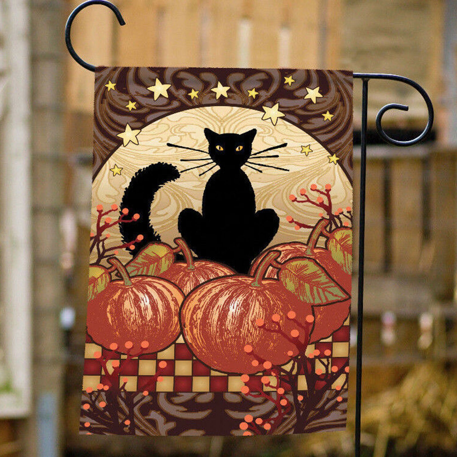 Toland Moonlight Cat 12.5 x 18 Autumn Halloween Pumpkin Kitty Garden Flag