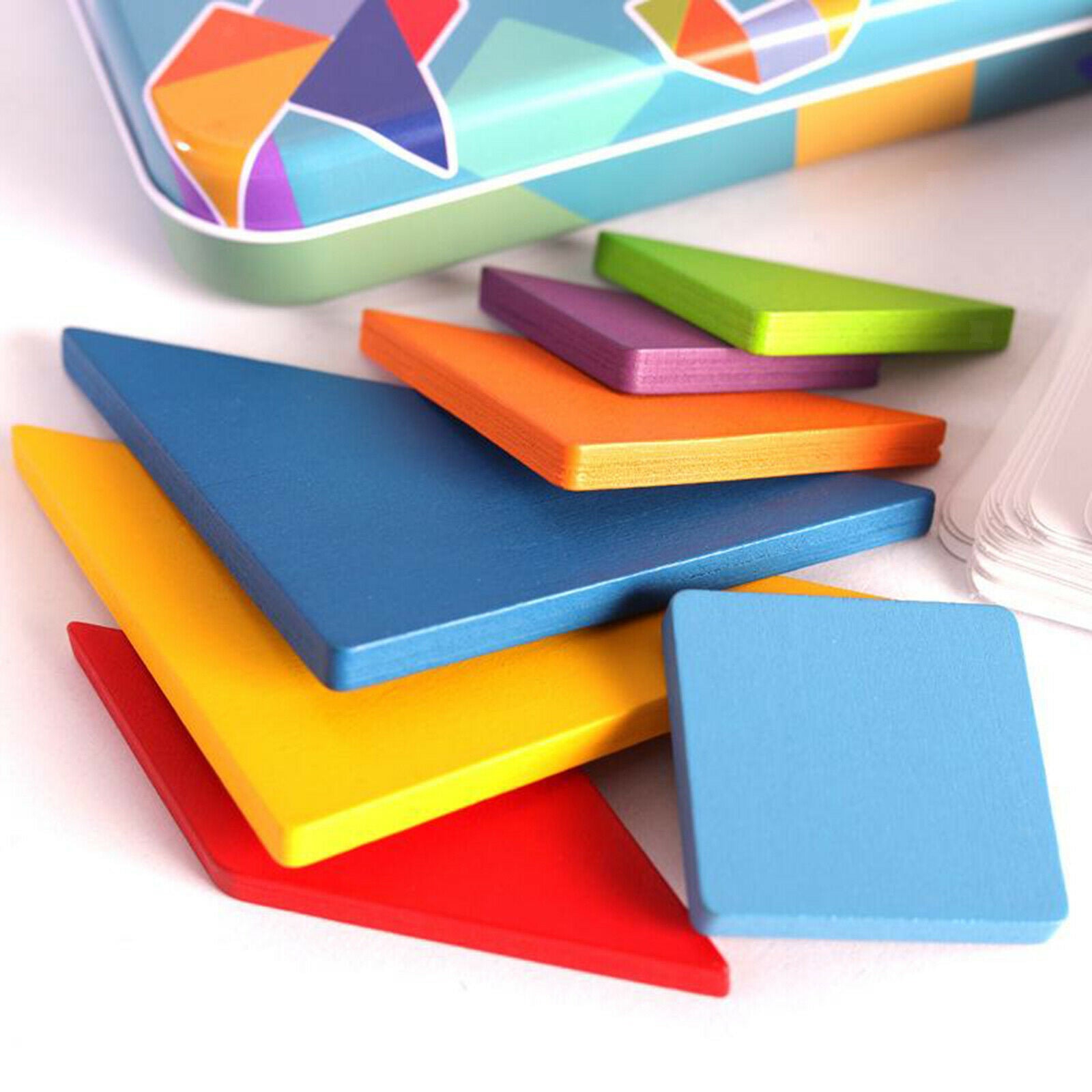 Wooden Pattern Blocks Jigsaw Puzzle Sorting and Stacking Games Montessori