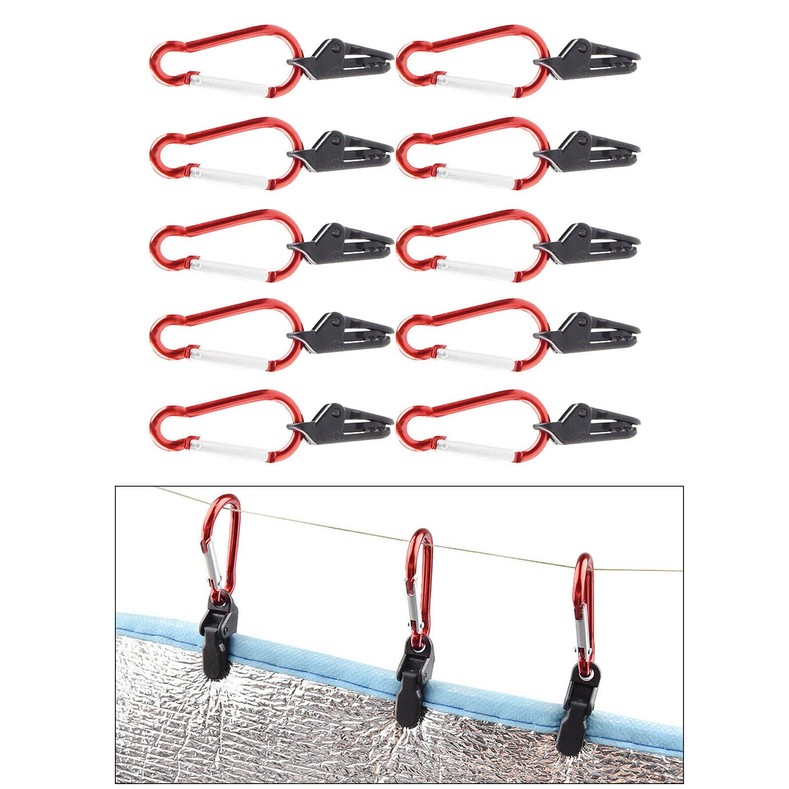 10x Tarp Clips Clamps Holding Cover Carabiner Alligator Mouth Hangers Buckle