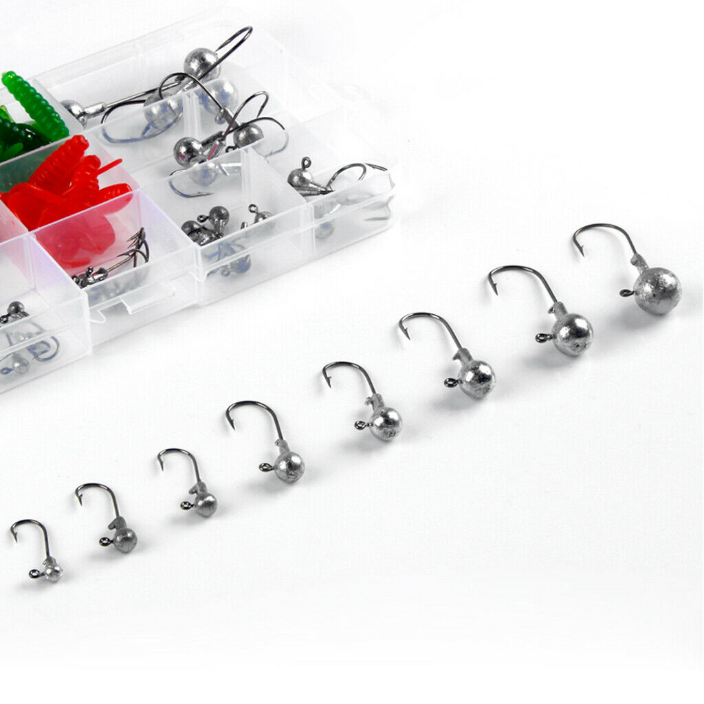 45pcs Lead Head Fishing Hooks Jigging Jig Hooks for Soft Worm Shrimp Lures