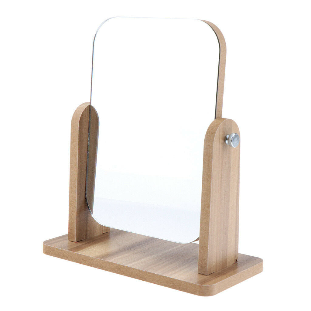 2 Size Retro Cosmetic Tabletop Makeup Vanity Mirror with Wooden Base Travel