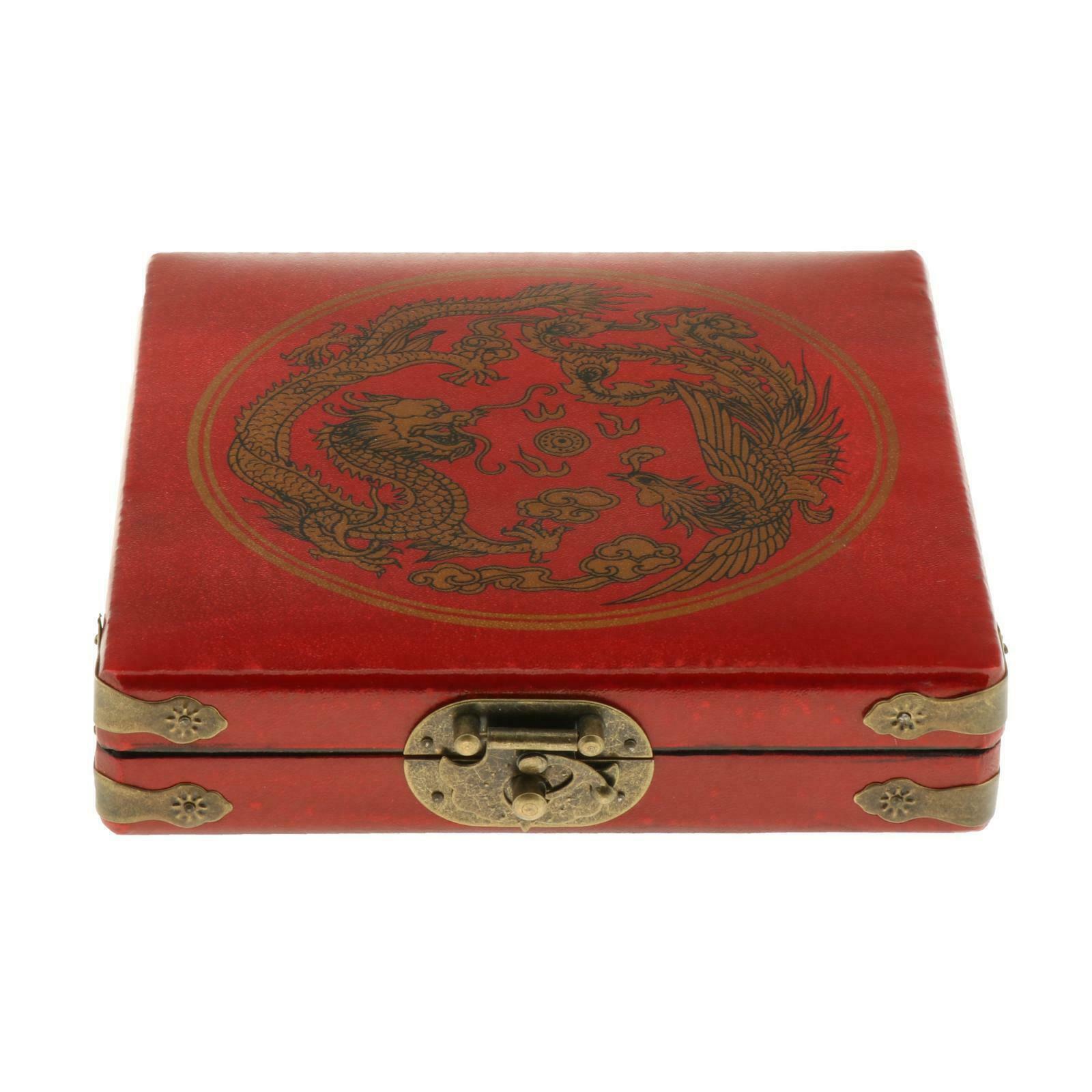 BaGua Feng Shui Chinese Compass Luck with Leather Wooden Dragon Phoenix Box