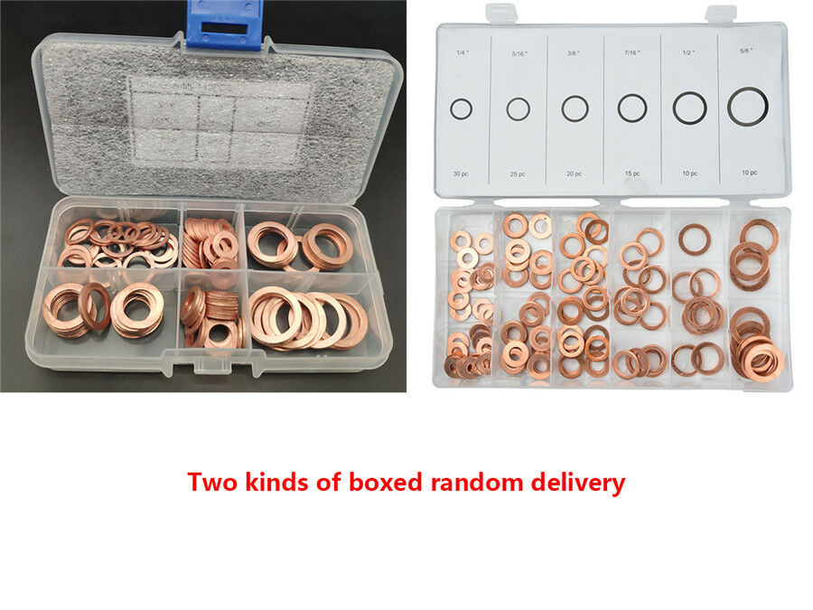 6 Sizes 1/4"-5/8" Car Engine Oil Drain Copper Ring Gaskets Flat Washer Seal Kit