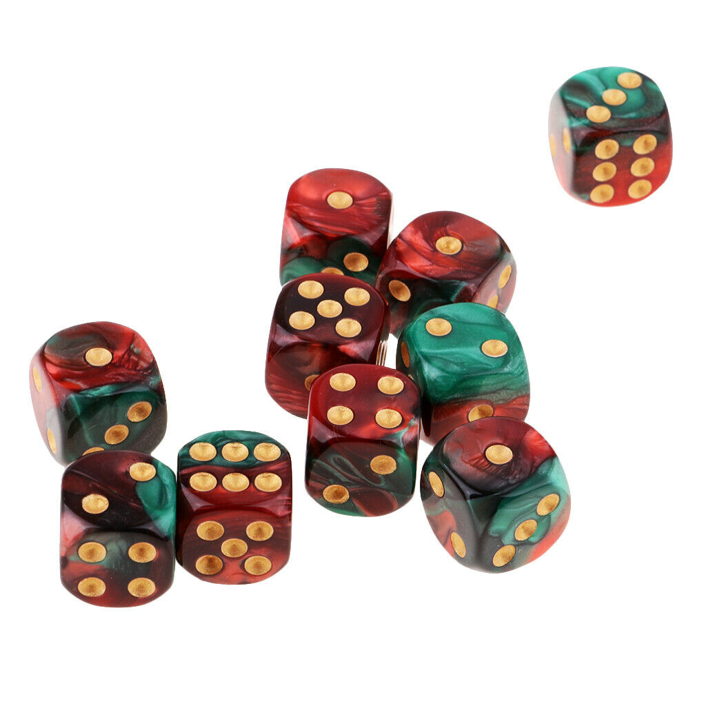 Set of 20, 6 Sided 16mm Gaming Dice Set Red and Green with Golden Pips