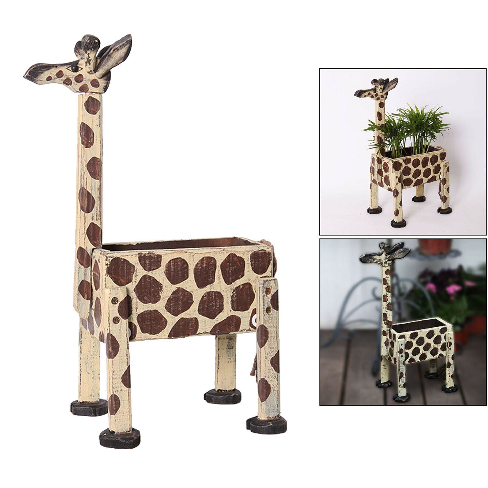 Wooden Giraffe Succulent Pots Decoration Planter for Bonsai Home Wedding