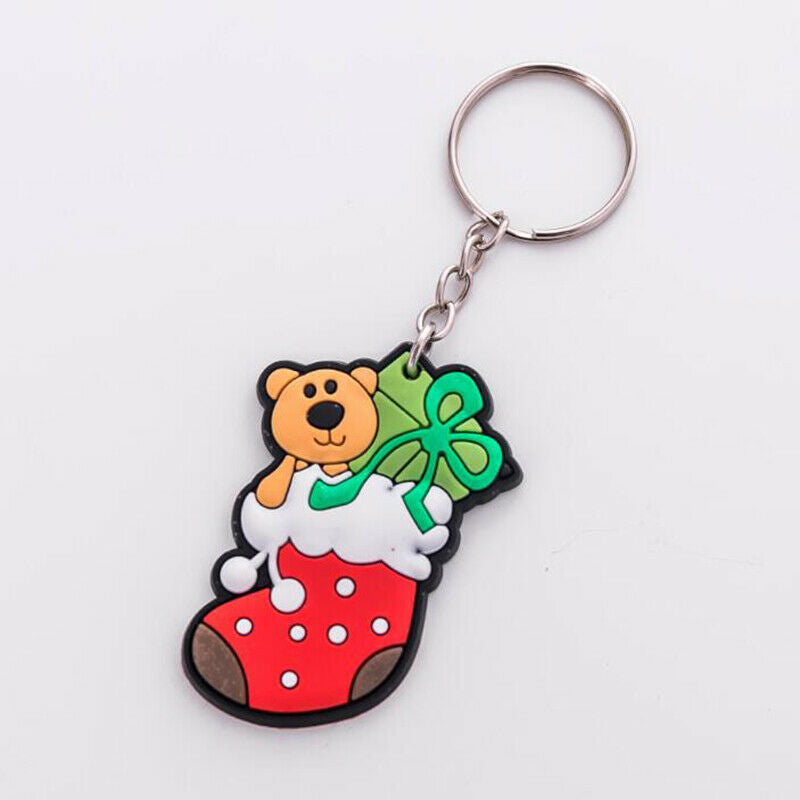 6pcs Cartoon Cute Creative Santa Claus Keychain key Ring Christmas Gift Penda Pb