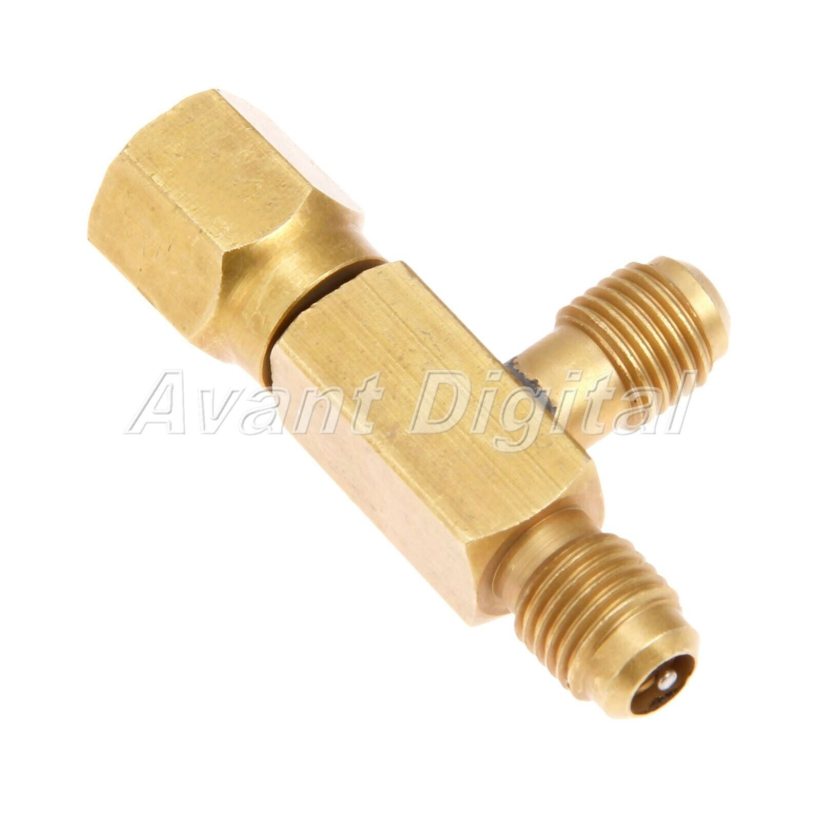 1/4" Tee Adapter Solid Brass c/w Valves Core & Seal Rings Male Flare Connector