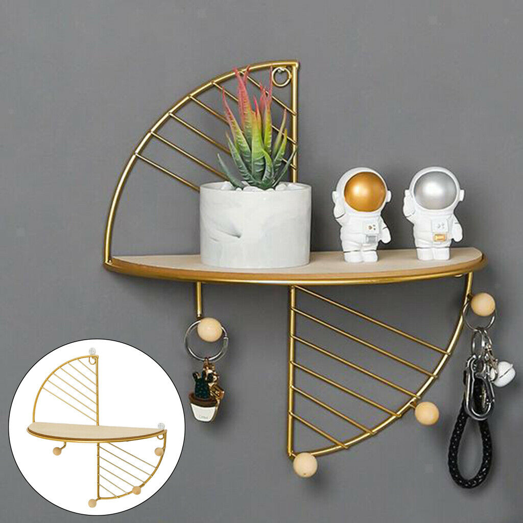 Retro Wall Shelves Storage Unit Wood Industrial Style Metal Wire Rack Golden