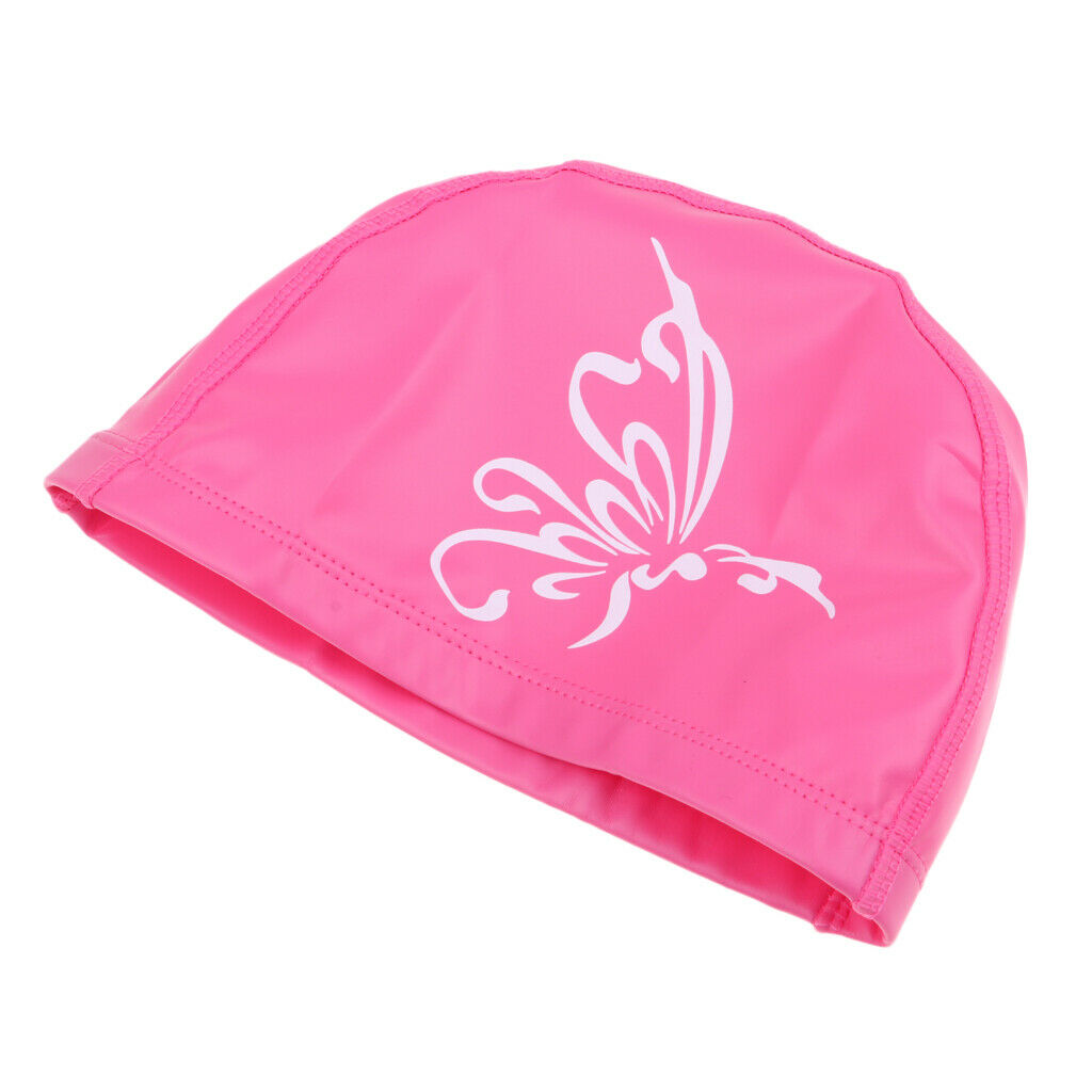 Unisex PU Waterproof Swimming   Hat Ear Long Hair Cover Bathing   Pink