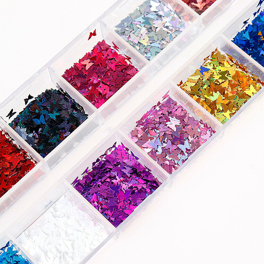 Nail Paillettes Sparkle Iridescent Butterfly Flakes Nails Kits Art Decals