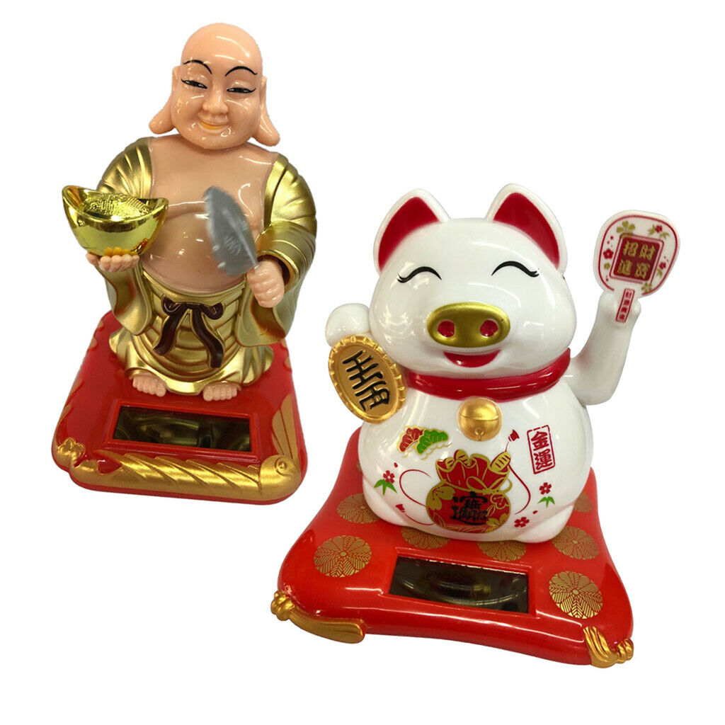 Solar Powered Lucky Pig  Buddha Statue Car Dashboard Ornaments Kids Toys