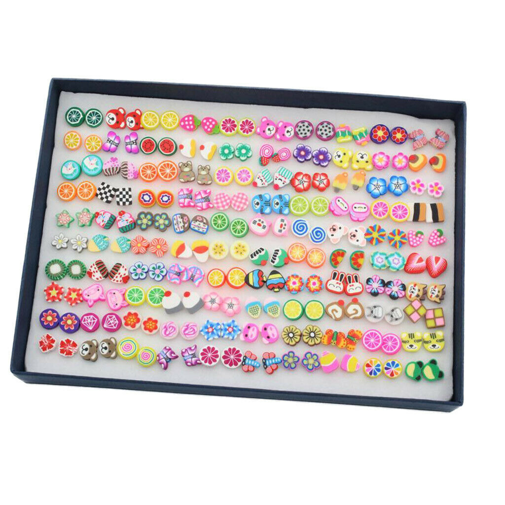 100 Pairs Assorted Stud Earring Women Teens  Girls Cartoon Fruit Shape