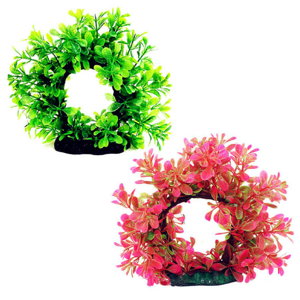 Plastic Archway Tree Artificial Plants Weeds Aquarium Fish Tank Decor Green