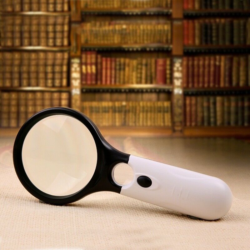 Handheld 45X Magnifying Reading Glass Lens Jewelry Loupe w/ 3 LED Light Lamp