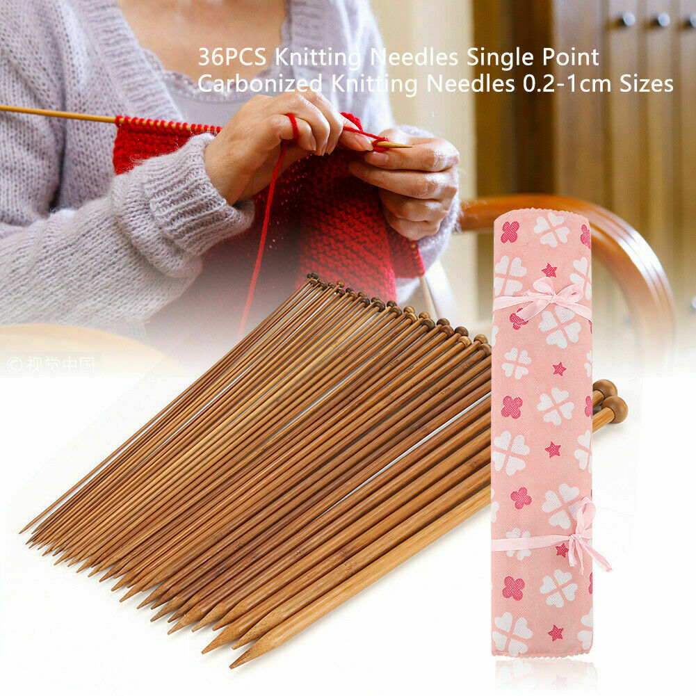 36Pcs Bamboo Carbonized Single Pointed Wood Knitting Needles  Crochet Set