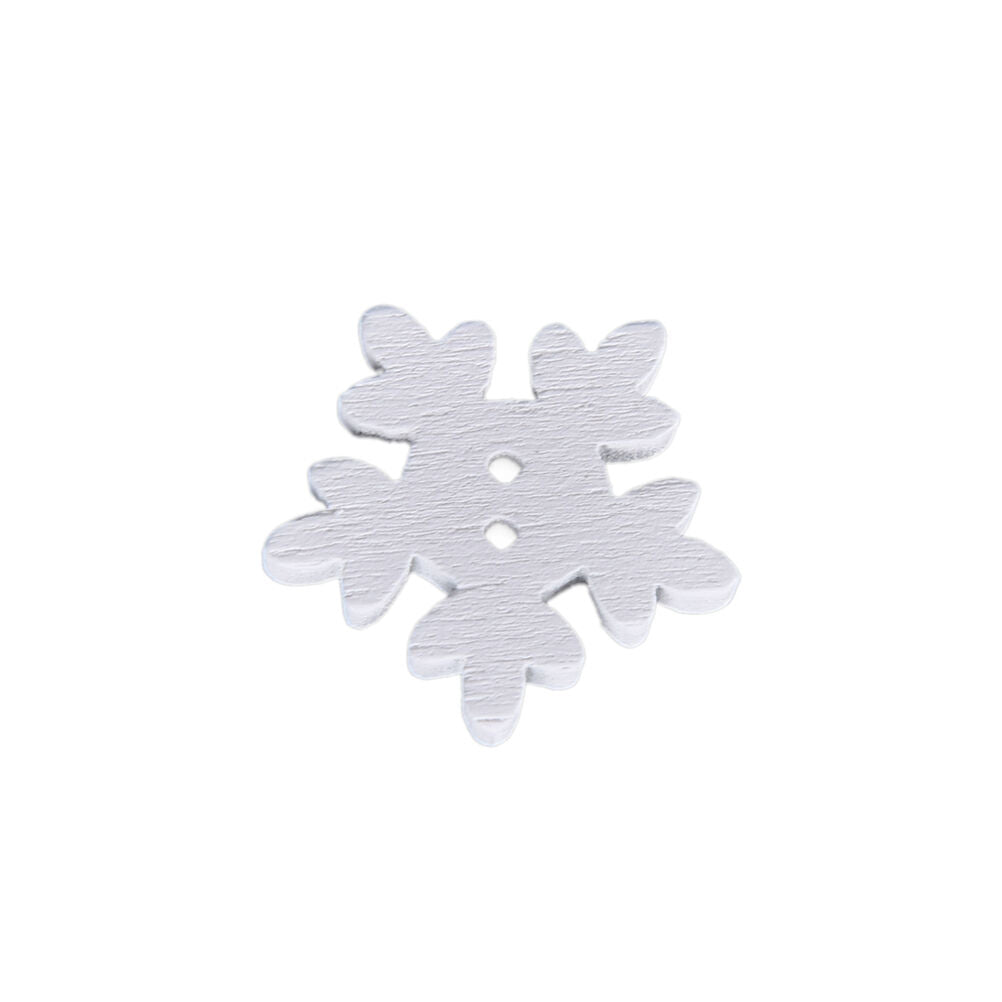 100Pcs White Snowflake DIY Wooden Buttons for XMAS Decor Scrapbooking Craf.l8