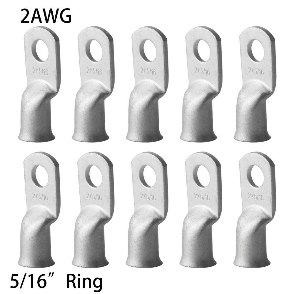 10PCS 2 AWG-5/16 Ring Terminal Tinned Copper Lug Un-insulated Battery Cable Ends