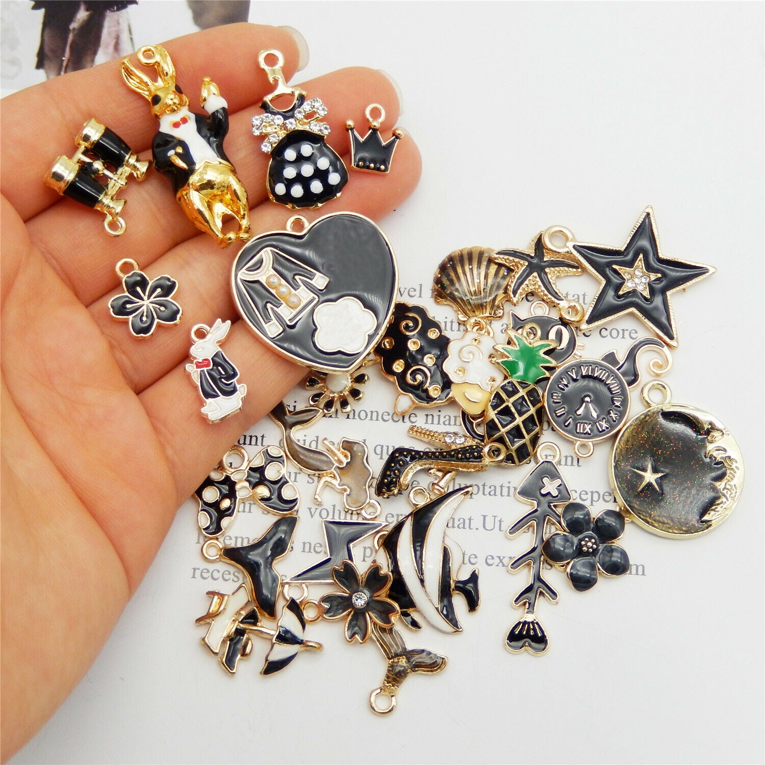 10 Mix Black Enamel Charm For Jewelry Making Pendant Dangle DIY Crafting 1-3cm