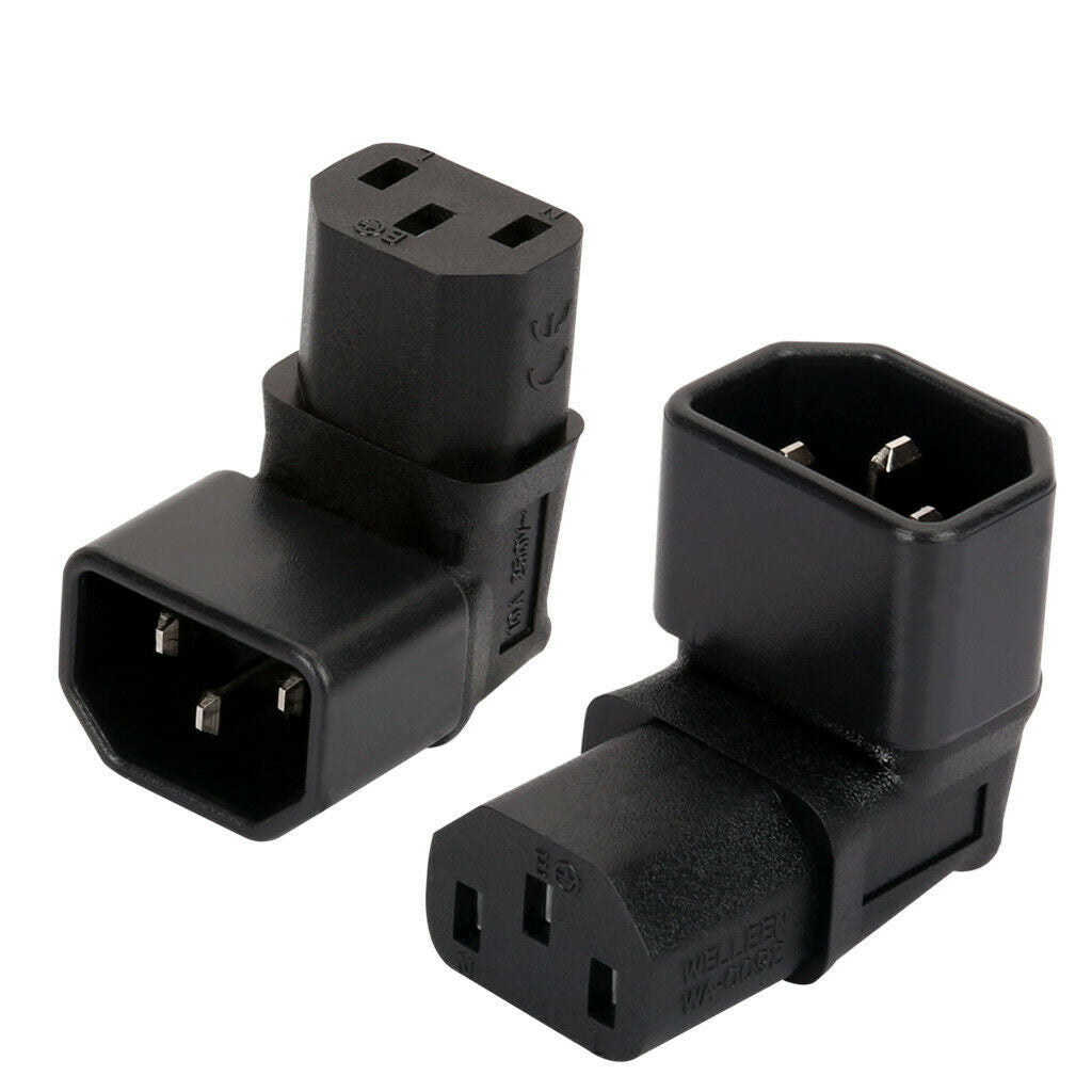 1X IEC320-C14 to C13 Right Angle 90 Degree Angled AC Power Adapter Extension