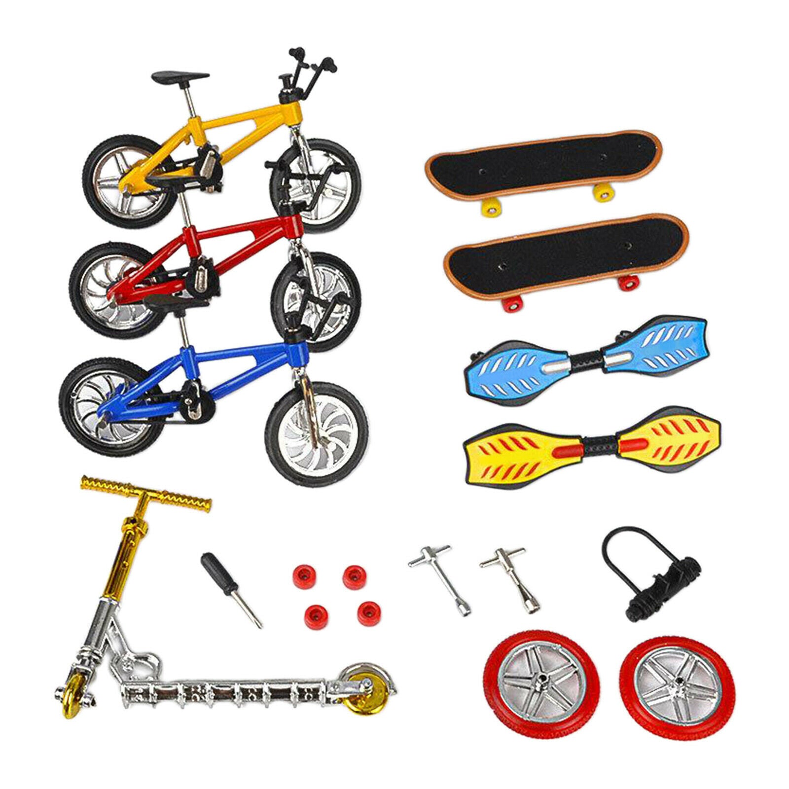 Alloy and Plastic Finger Toys Set 1:18 Skateboard Bike Scooter Swing Board with