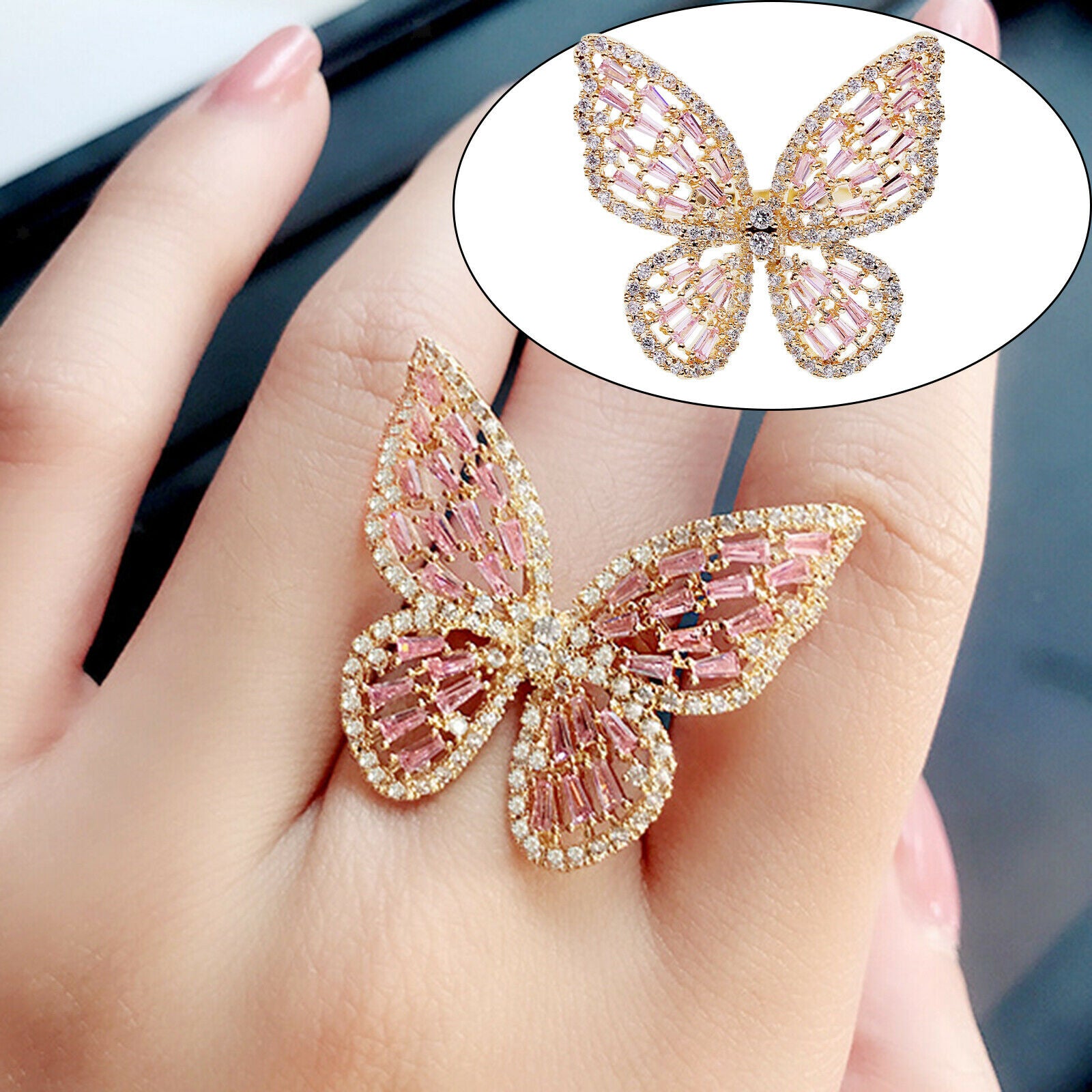 Elegant Crystal Rhinestone Butterfly Rings Knuckle Rings Wedding Jewelry