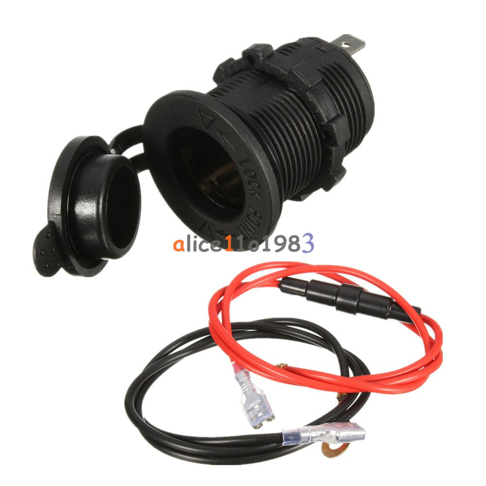 12V-24V Motorcar Lighter Duct Power Supply Jack Waterproof Cover Plug 60cm Cable