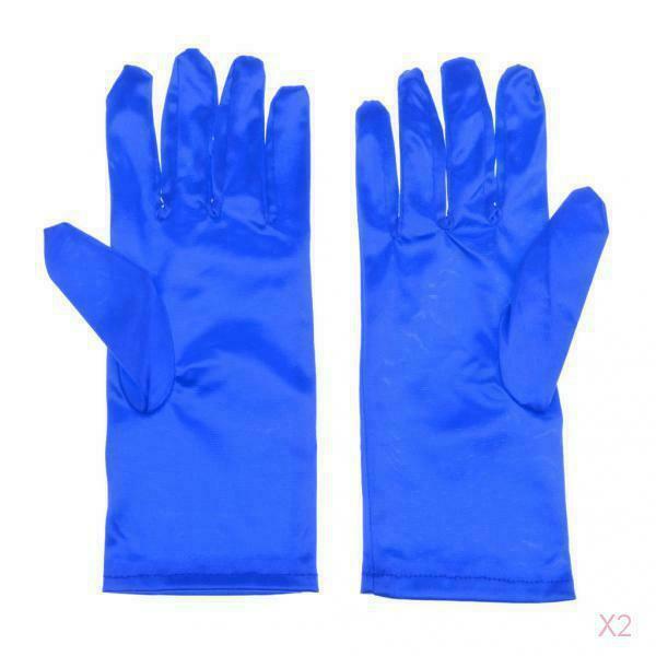 Women's Short Satin Wrist Gloves for Wedding Party Blue