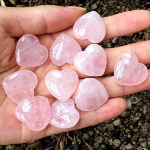 Natural Pink Rose Quartz Crystal Carved Heart Shaped Love Palm Healing Gemstones