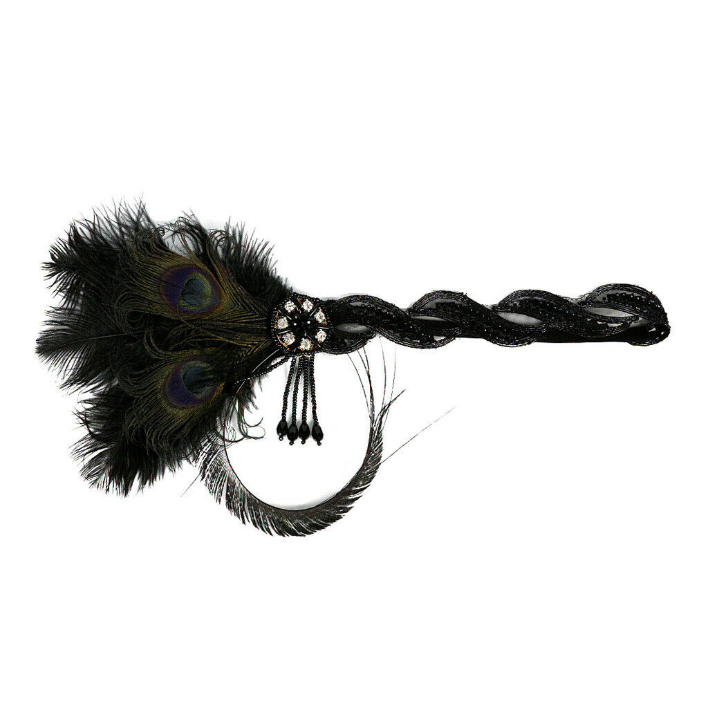 Colorful Headband Peacock Feather Girl Makeup Party Hair Decor black