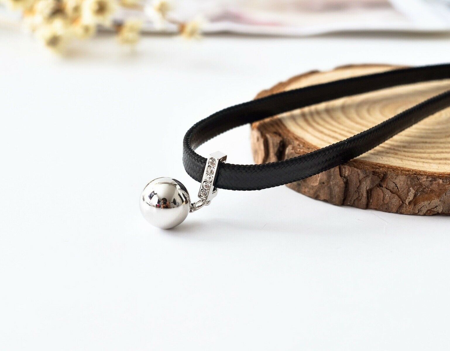 90's Sexy Black Leather 10mm Ball Bead Charm Pendant Choker Necklace Cord Gifts