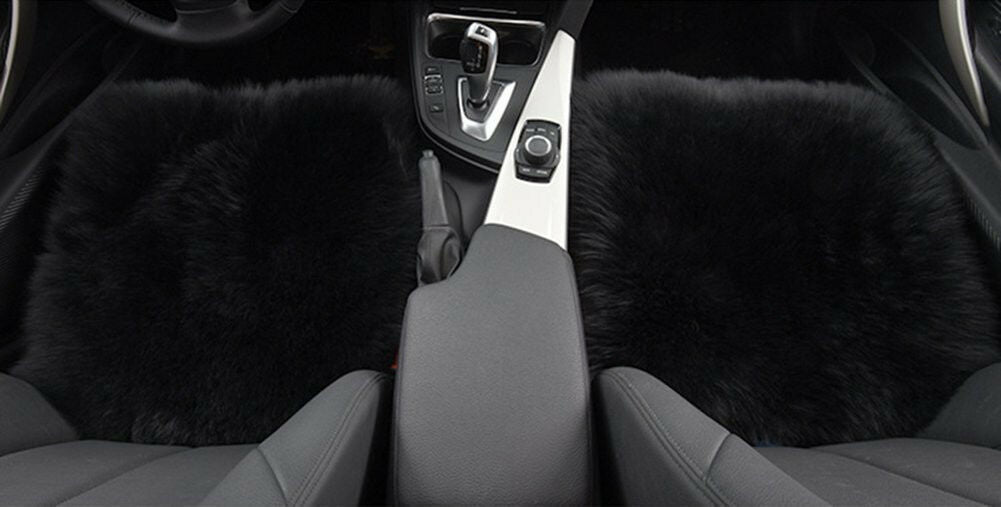 1 Black 100% Sheepskin Long Wool Car Van Seat Cover Chair Cushion Pad Breathable