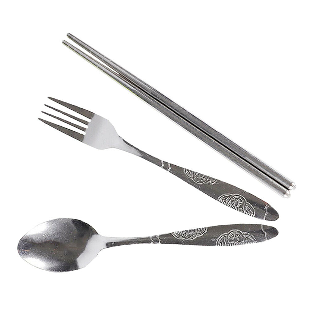 Reusable Stainless Steel Chopsticks Fork Spoon Set Travel Camping Portable