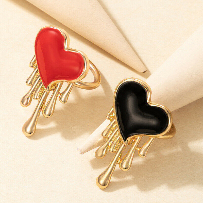 2Pcs Wedding Enamel Heart Rings For Women's Party Fashion Jewelry Couple .l8