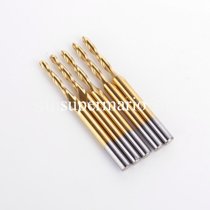 1x 1/8'' Titanium Coated Carbide CNC Two Double Flute Ball Nose Bit 2mm x12mm