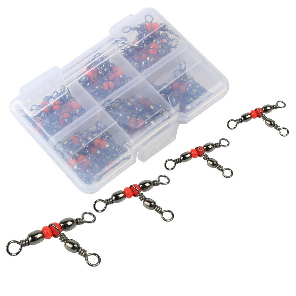 50pcs T Shape Fishing Accessories 3 Way Swivels Bearing Connector Solid Ring