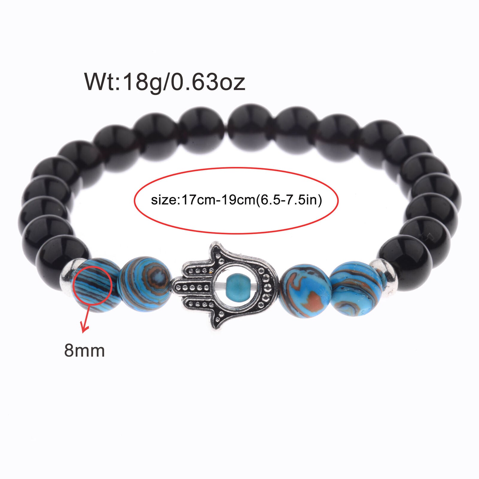 New Fashion Man Malachite Bracelets Lava Stone Stretch Hand Of Fatima Hamsa Hand