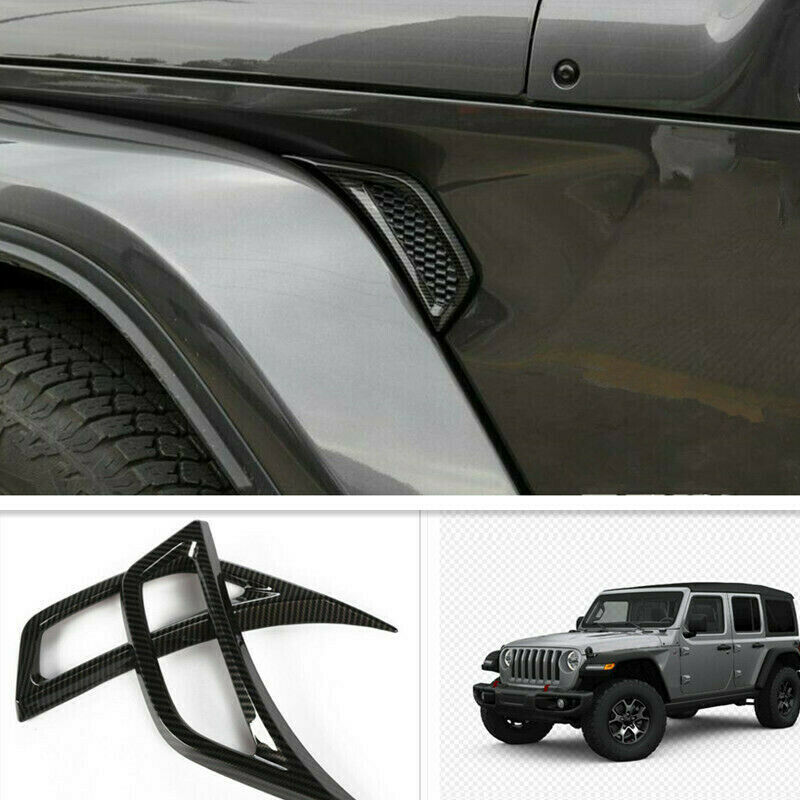 Carbon fiber Style Car Leaf Plate Air Inlet Cover Trim For Jeep Wrangler JL 2018