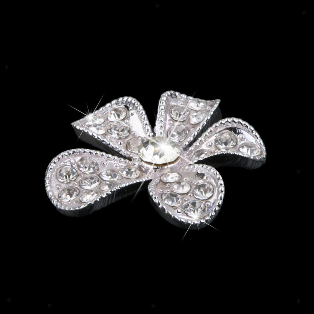 50xSilver Crystal Rhinestone Flower DIY Embellishments Flatback Buttons DIY