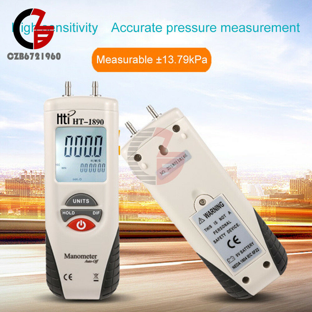 Hti HT-1890 Digital Manometer,Dual Port Air Pressure Gauge HVAC Gas Teste Meter