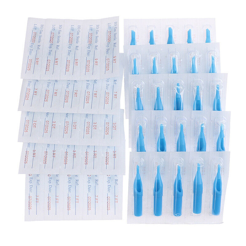 50Pcs Sterile Disposable Tattoo Nozzle Tips Needle Tube Mixed Sizes RT+DT+FT Tt