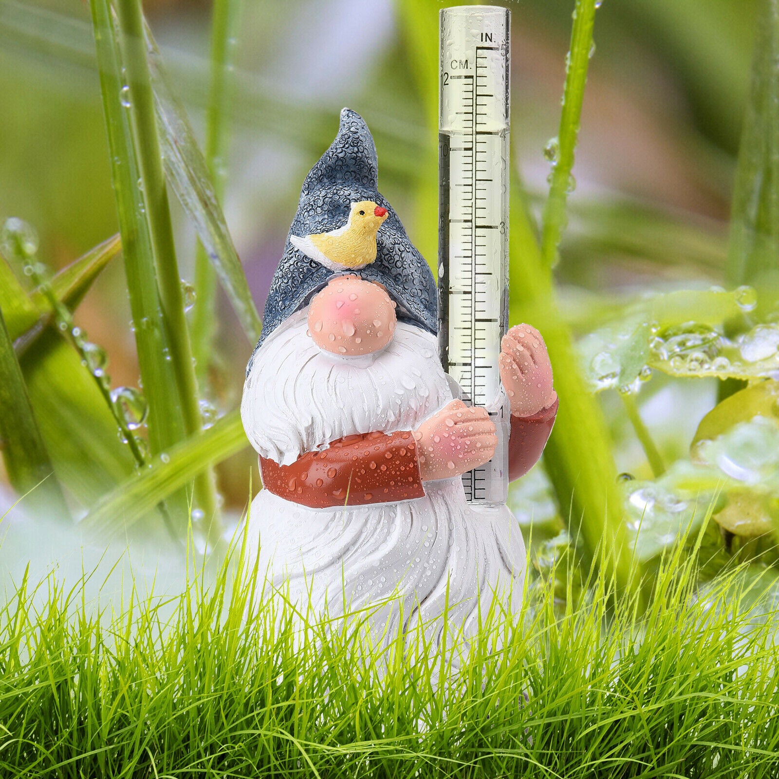 Garden Rain Gauges Gnome Sculpture Plastic Yard Durable Hand Painted 1PCS Statue