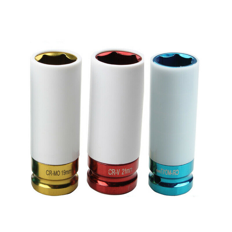 3X 1/2" Ratchet/Bar Car Steel Wheel Tyre Impact Nut Garage Socket 17 19 21mm Kit
